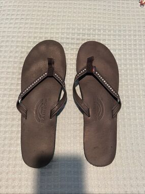 Rainbow Black Crystal-Trim Women's Flip Flops